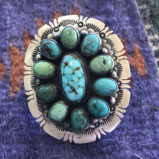 Navajo Cluster Multi Turquoise & Sterling Silver Ring Size 6.5