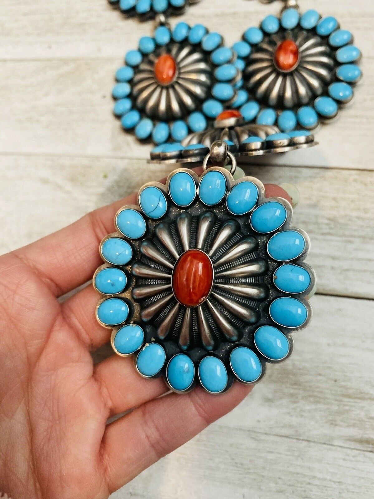 Amazing Navajo Spiny, Sleeping Beauty Turquoise & Sterling Silver Necklace