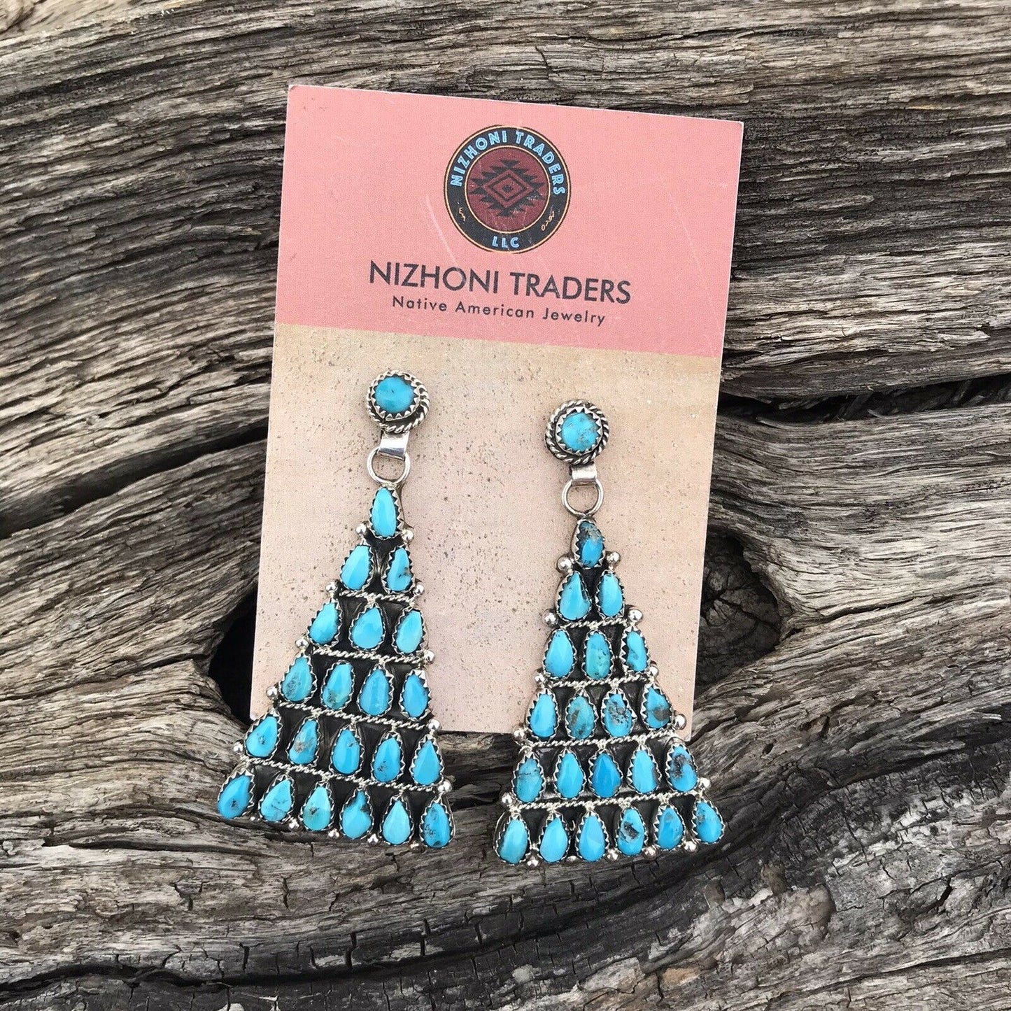 Navajo Sleeping Beauty Turquoise Sterling Silver Dangle Earrings