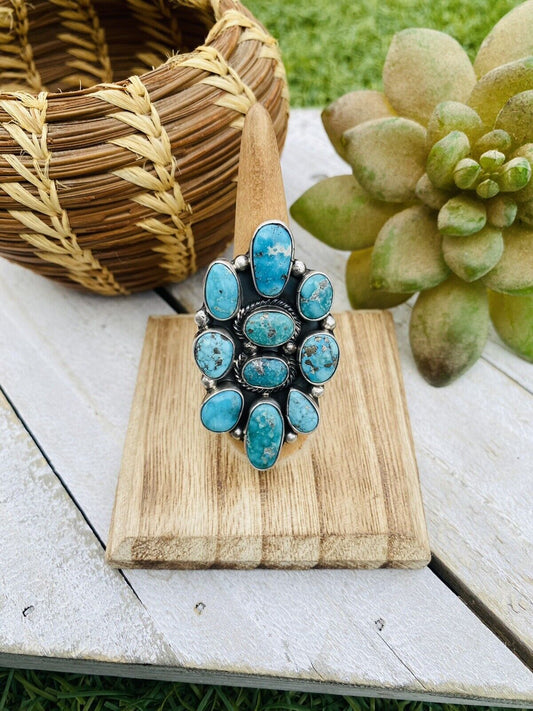 Handcrafted Turquoise & Sterling Silver Cluster Adjustable Ring