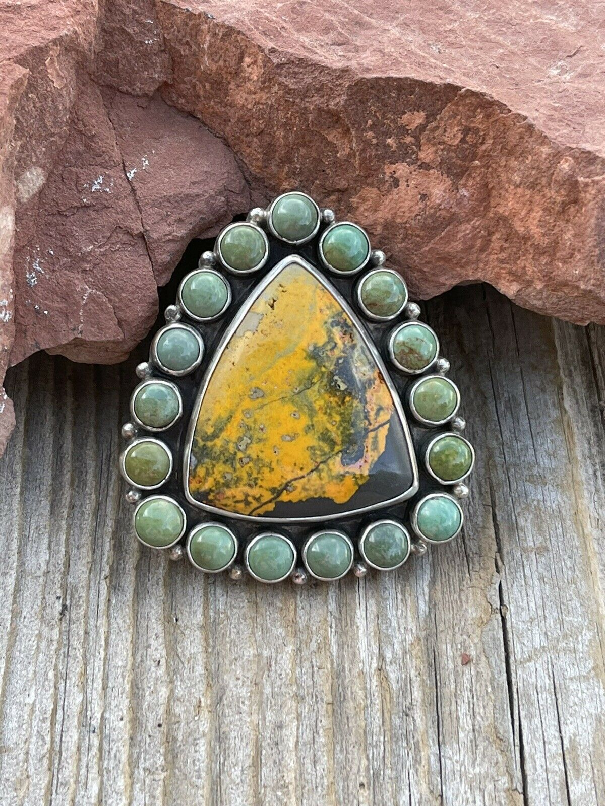 Handcrafted Turquoise & Bumble Bee Cluster Jumbo Ring Size 7