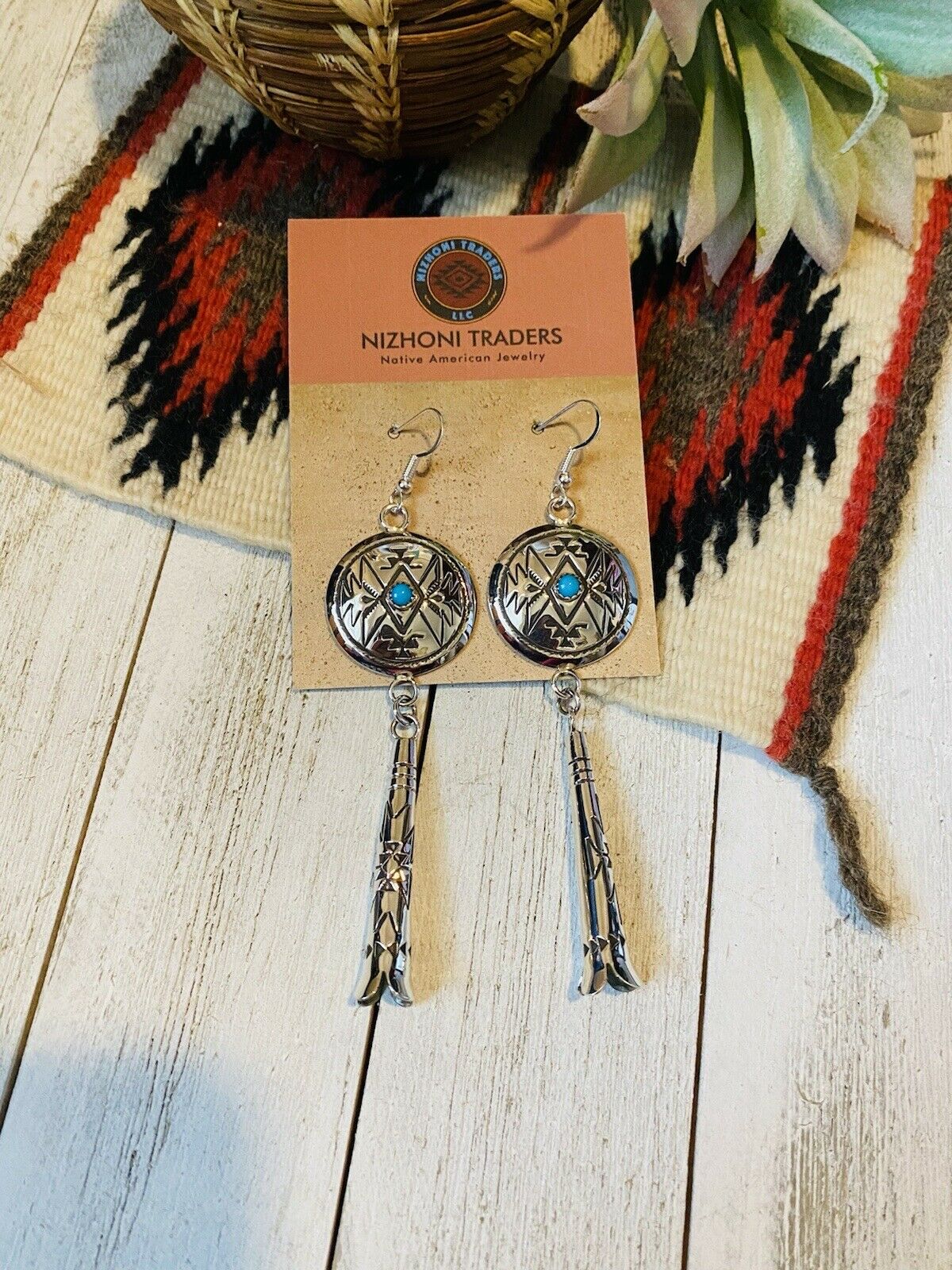 Navajo Turquoise & Sterling Silver Concho Dangle Earrings