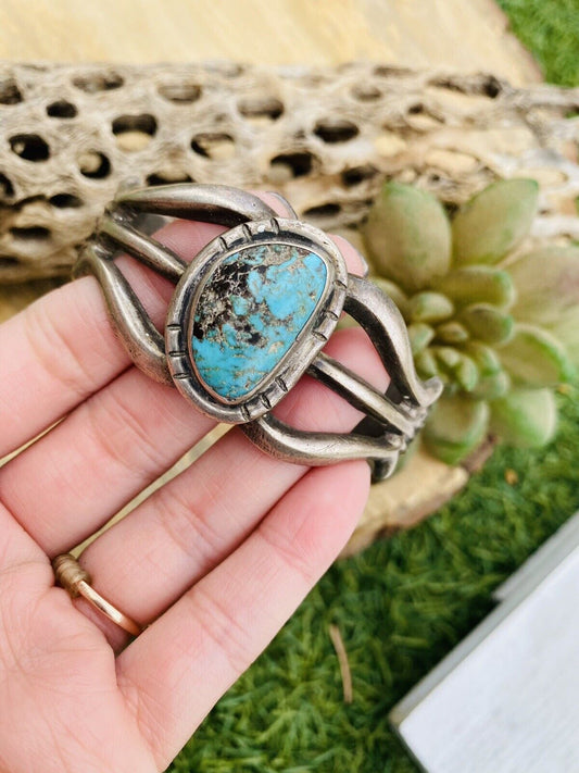 Handcrafted Vintage Turquoise & Sterling Silver Cuff Bracelet