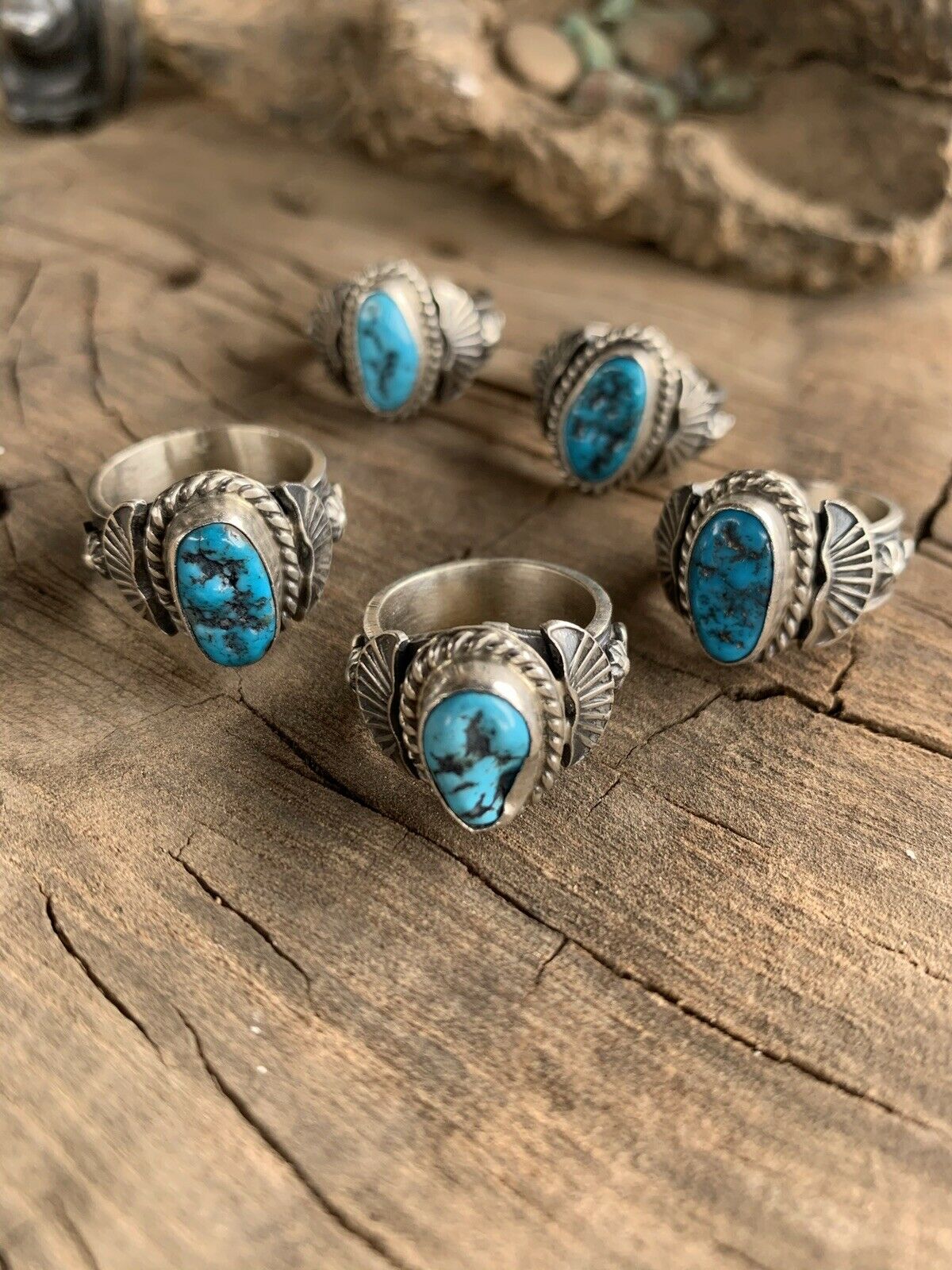 Handcrafted  Kingman Turquoise & Sterling Silver crescent ring