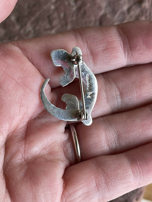 HandcraftedSterling Silver Turquoise, Onyx and Spiny Stone Lizard Pendant Pin Signed
