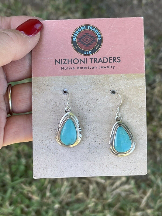 Handcrafted Sterling & Turquoise Teardrop Dangle Post Earrings Signed P. A Smith