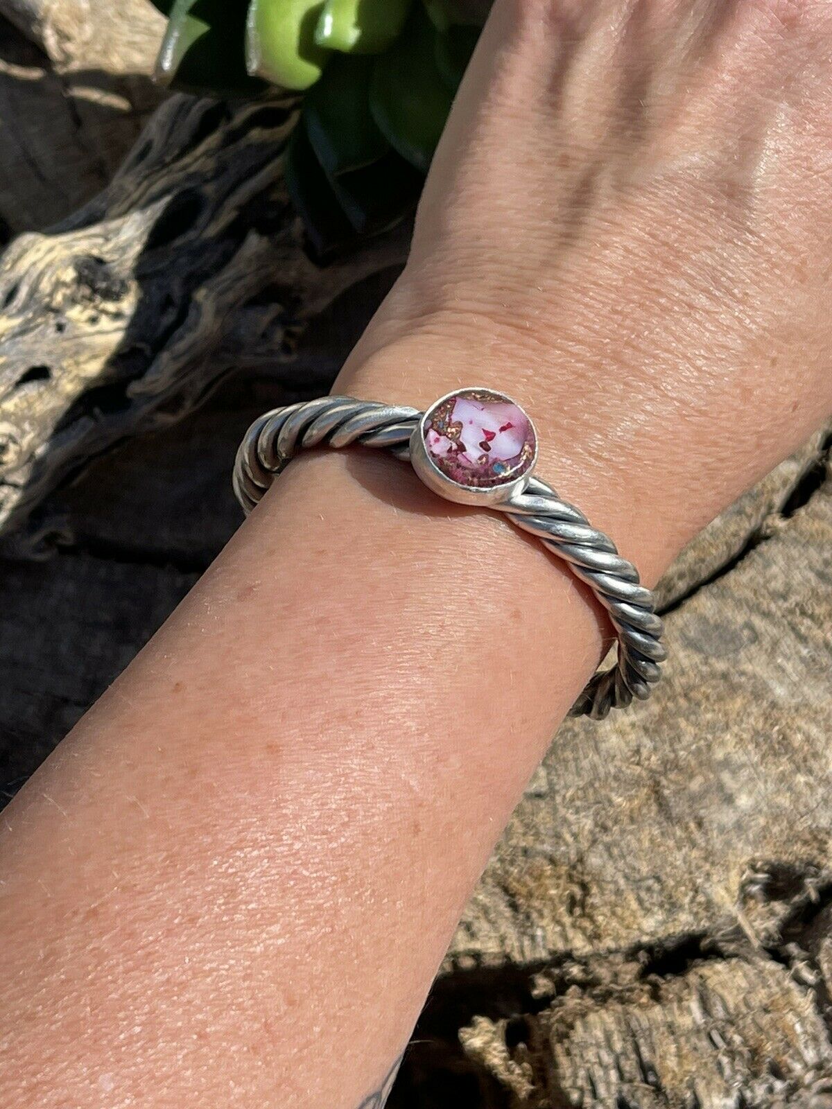 Handcrafted Pink Dream Mojave Sterling Silver Custom Cuff