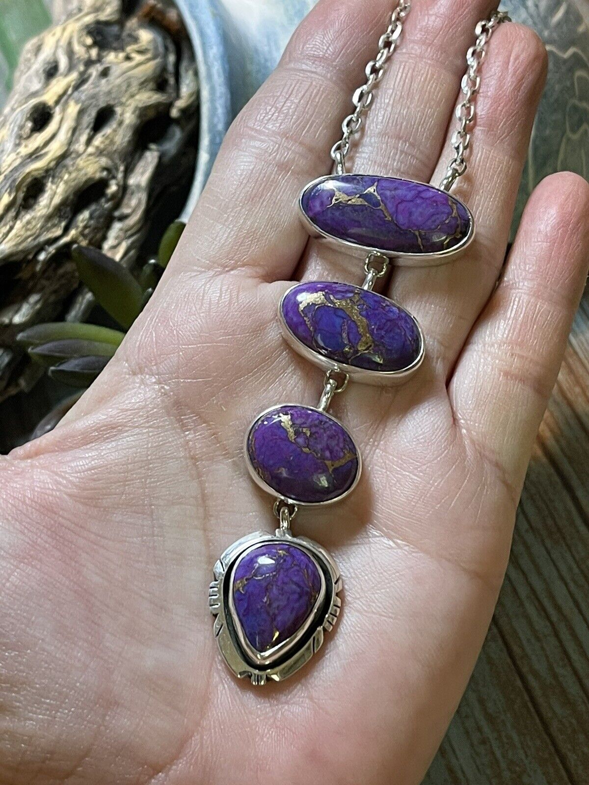 Handcrafted Purple Dream Mojave & Sterling Silver Lariat Necklace