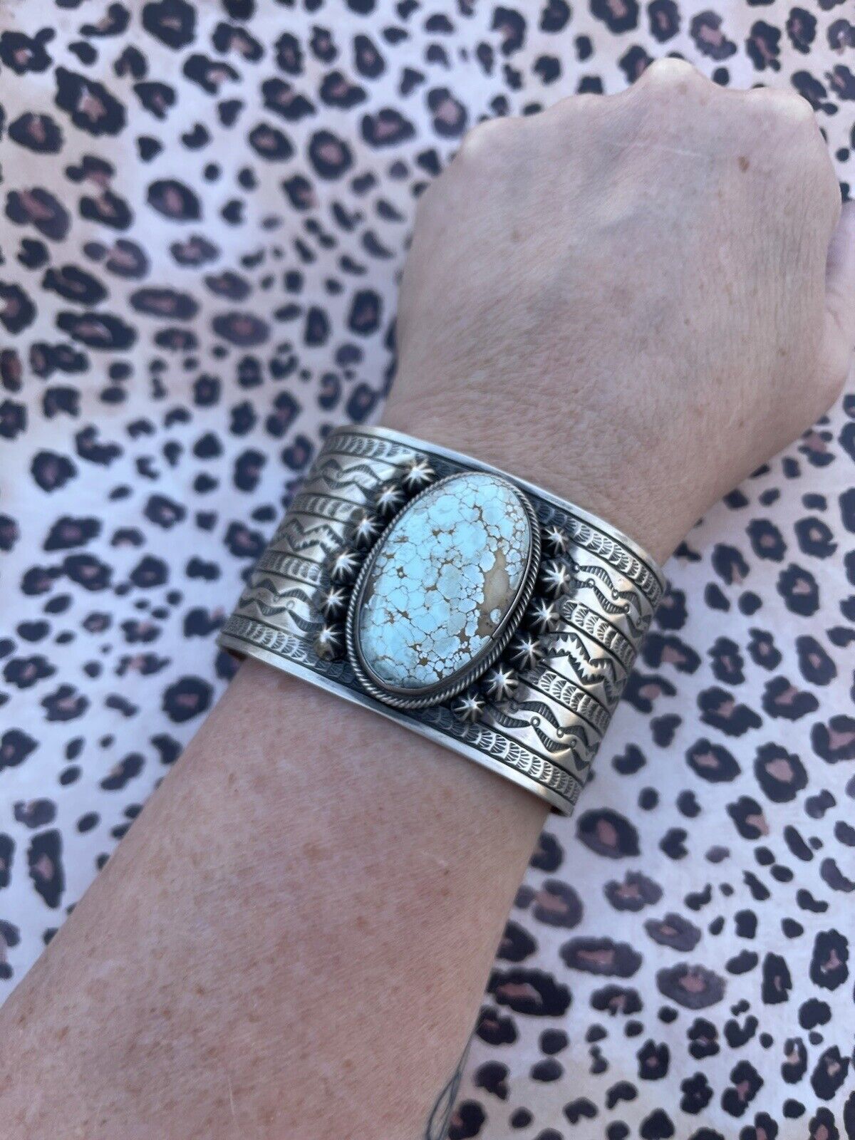 Handcrafted Handmade Sterling & Number 8 Turquoise Signed Cuff Signed Danny Clark