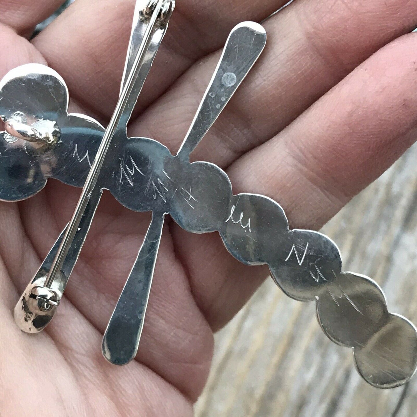 Handcrafted Sterling Silver & Multi Color Opal Stone Dragonfly Pendant Pin Signed