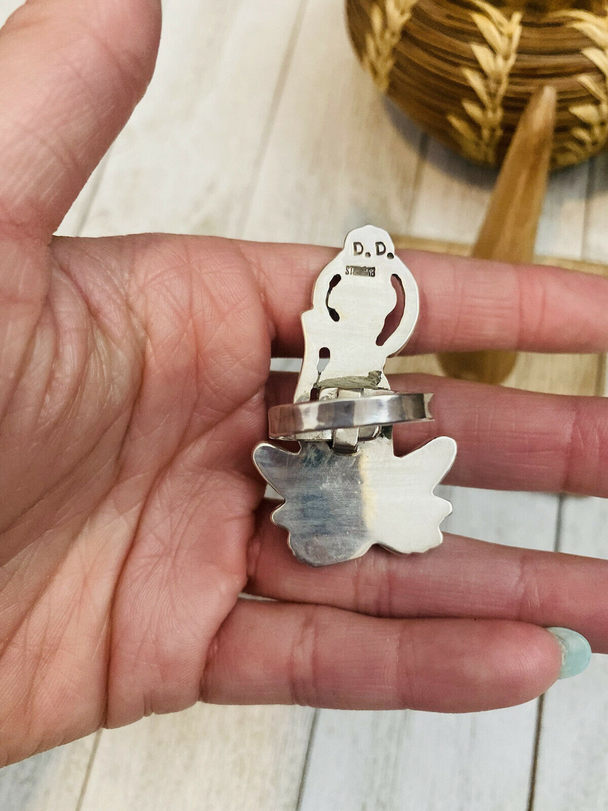 Handcrafted Sterling Silver & Multi Stone Dog Inlay Adjustable Ring by Don Dewa