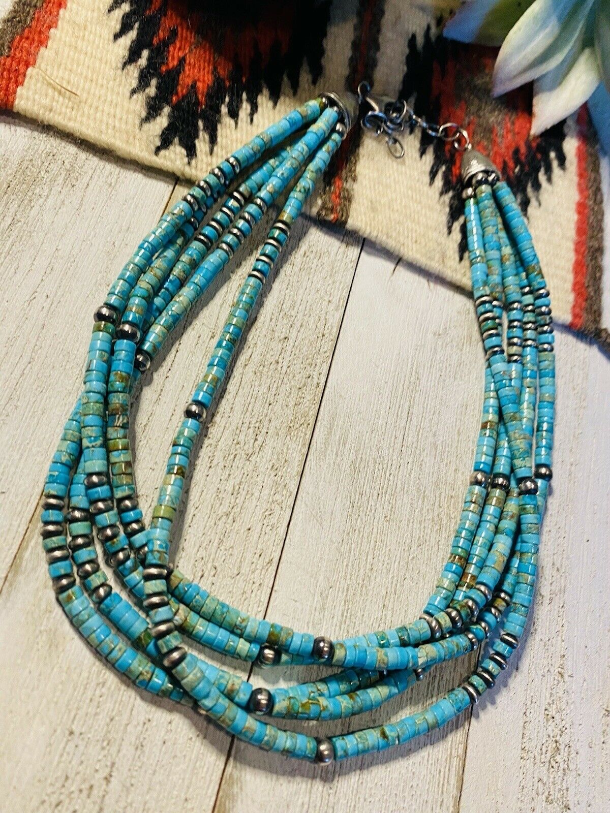 Navajo Turquoise Sterling Silver Beaded Strand Beaded Necklace
