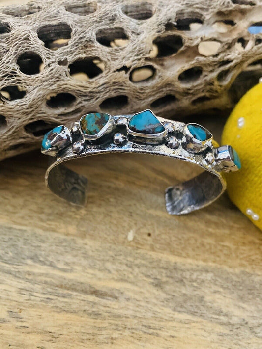 Handcrafted Turquoise & Sterling Silver Cuff Bracelet Signed NF