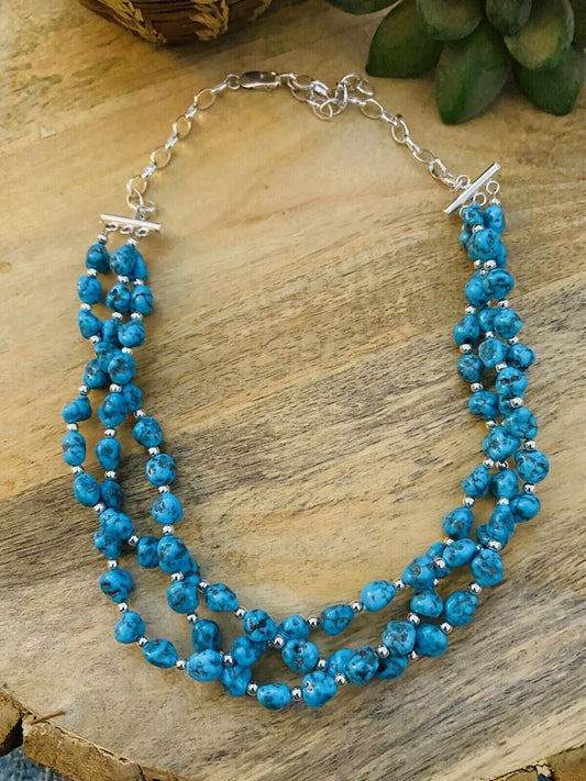 Handcrafted Sterling Silver & Natural Sleeping Beauty Turquoise Nugget  Necklace