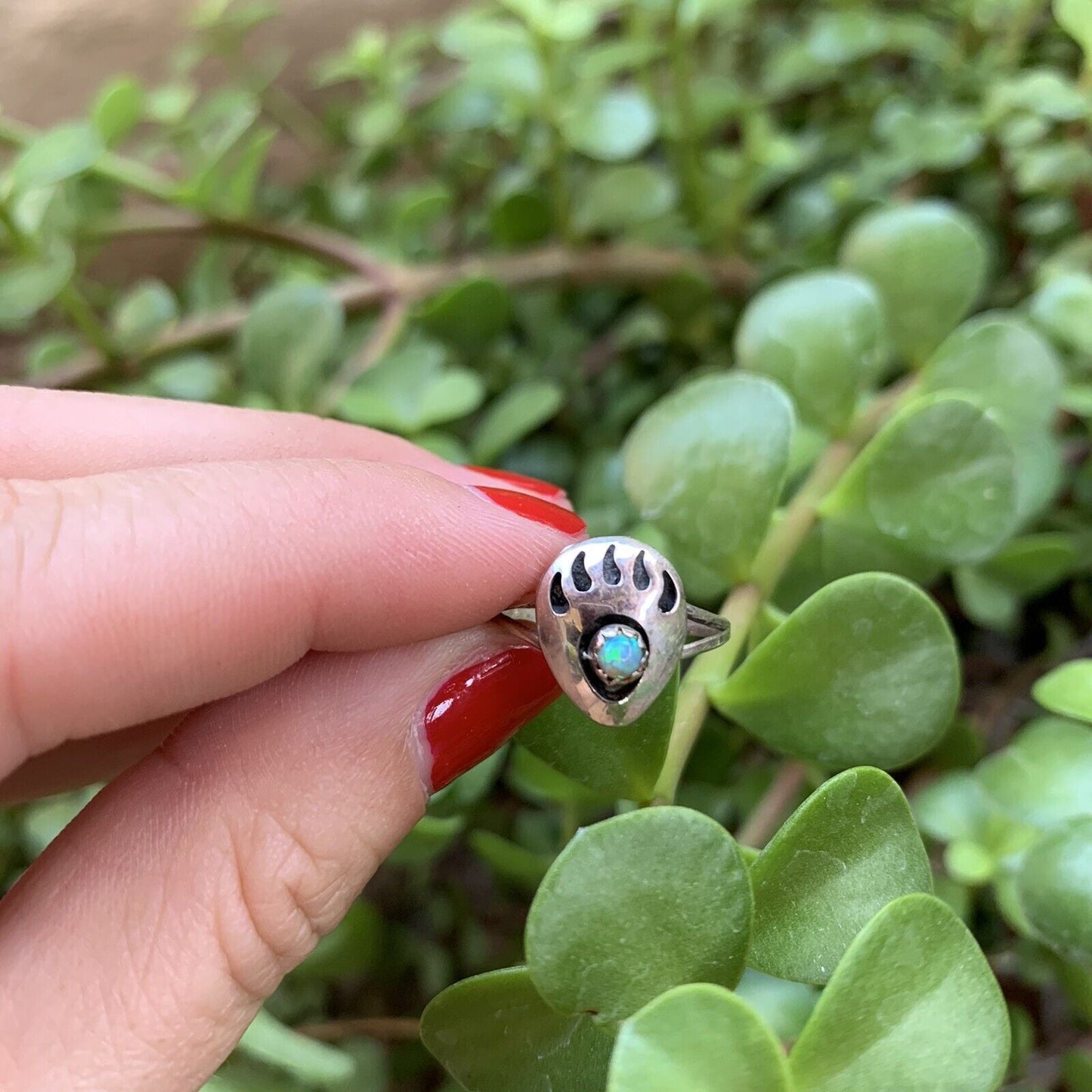 Handcrafted Sterling Silver & Green Opal Bear Paw Ring