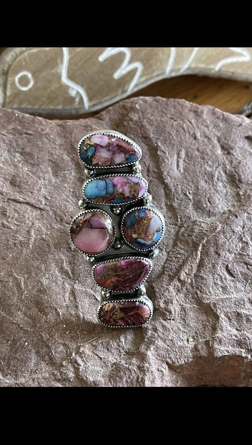 Handcrafted Pink Dream Mohave & Sterling Silver 6 Stone Ring
