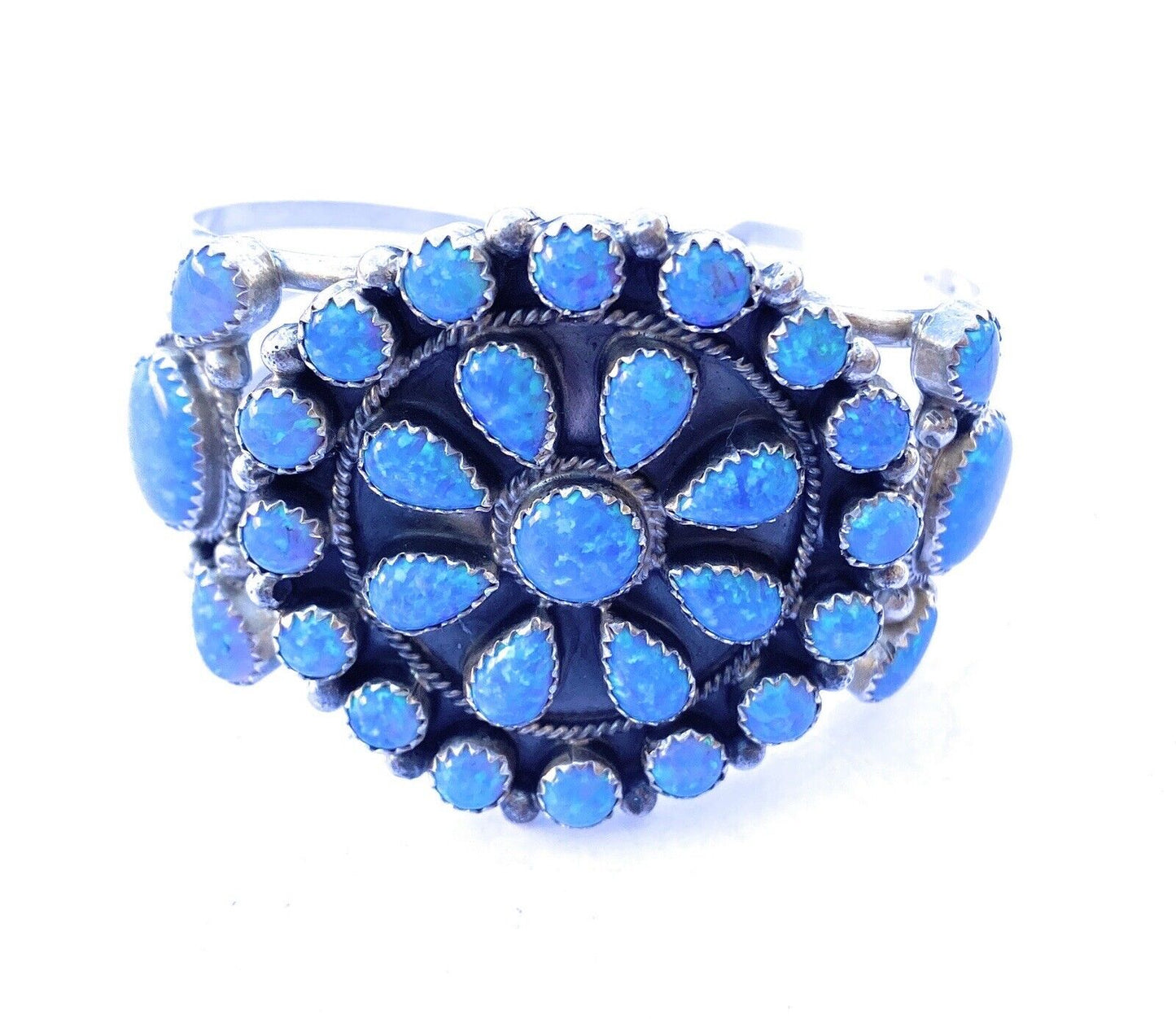 Navajo Blue Opal & Sterling Silver Cluster Bracelet Cuff