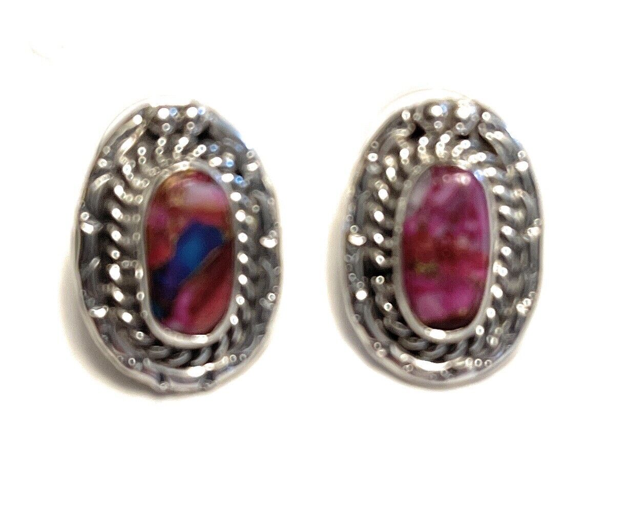 Navajo Pink Dream Mojave & Sterling Silver oval Stud Earrings