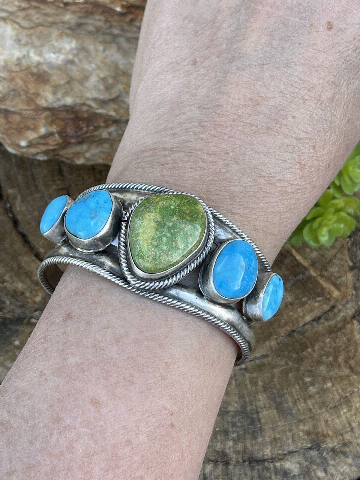 Navajo Sterling Sonoran Gold & Golden Hills Turquoise Cuff Bracelet Signed