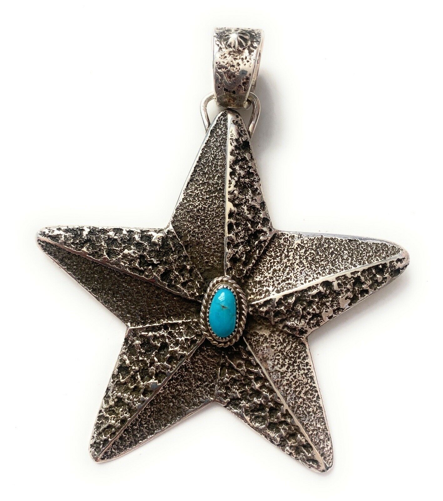 Navajo Turquoise & Sterling Silver Tufa Cast Star Pendant