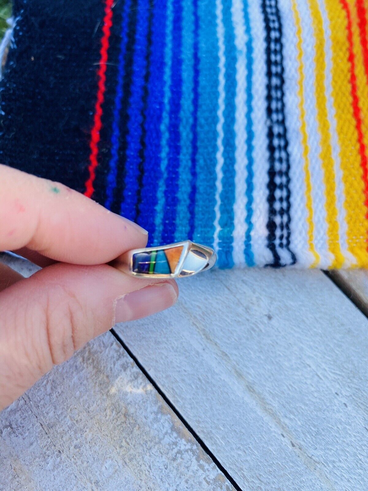 Handcrafted Multi Stone & Sterling Silver Inlay Ring