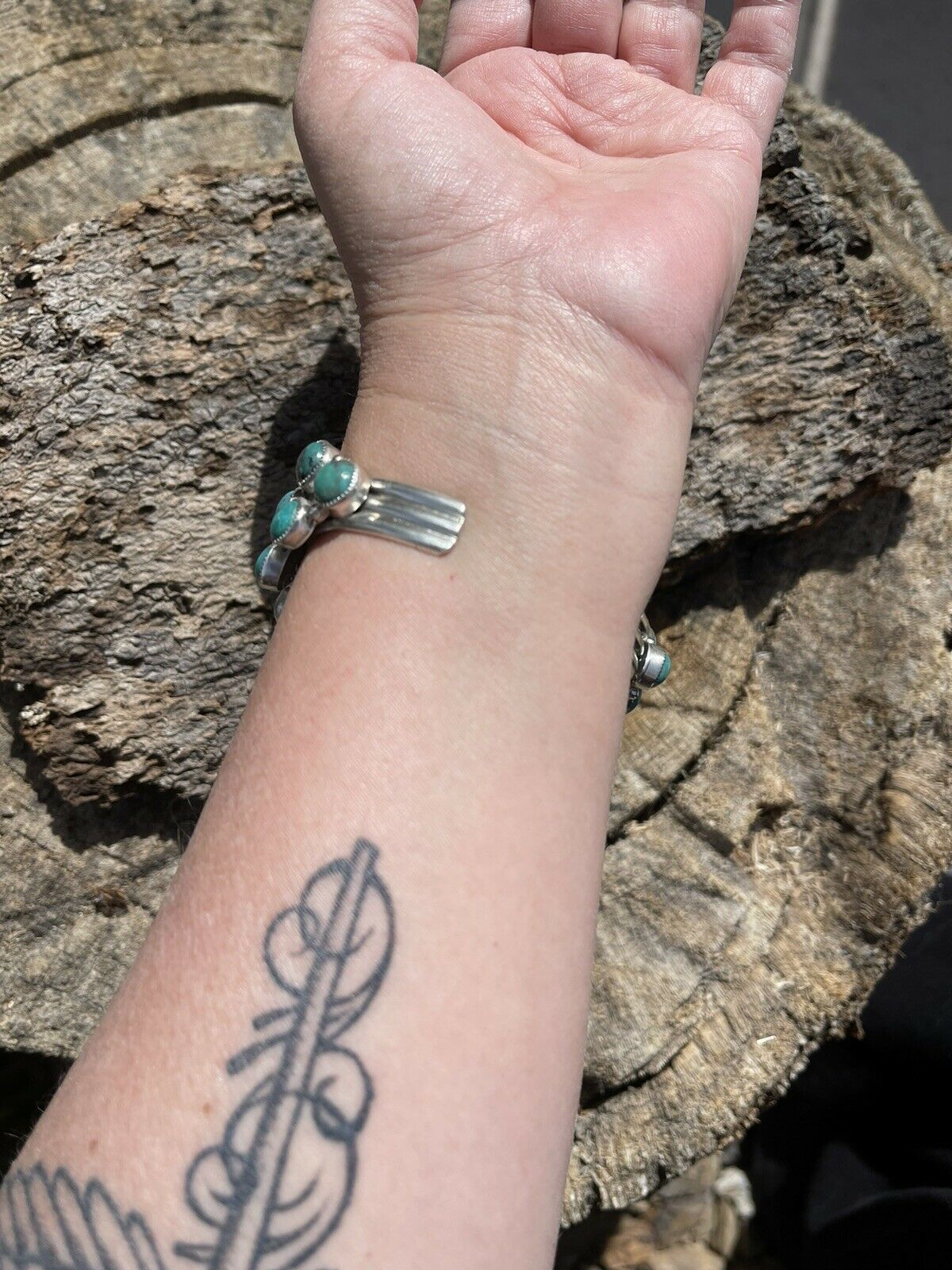 Handcrafted Sterling Silver Bumblebee & Turquoise Cluster Cuff Bracelet /