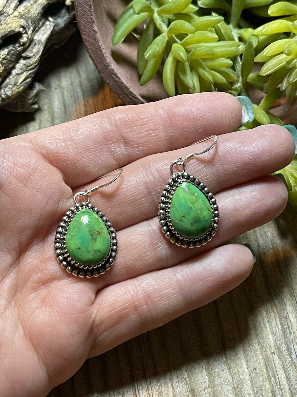 Sterling Silver Dyed Kingman Turquoise Wire Dangle Earrings