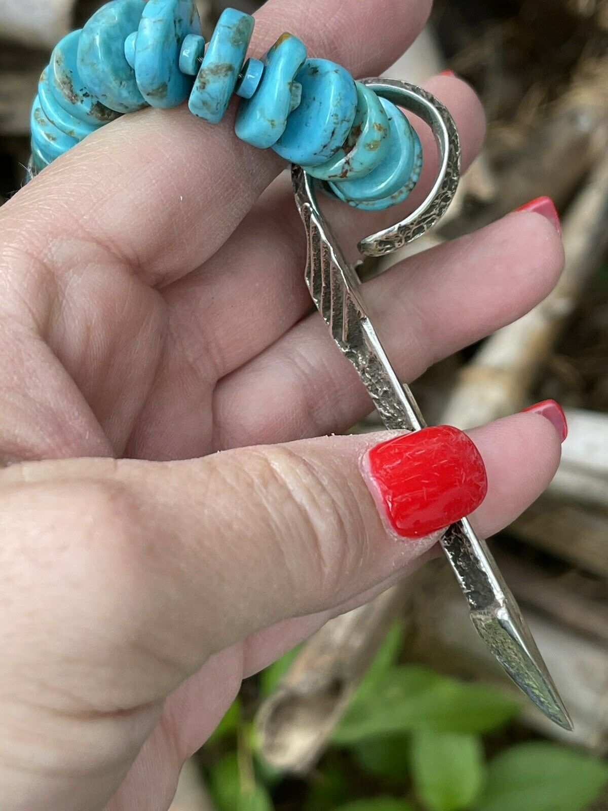 Natural Turquoise & Sterling Silver Tufa Cast Arrow Necklace
