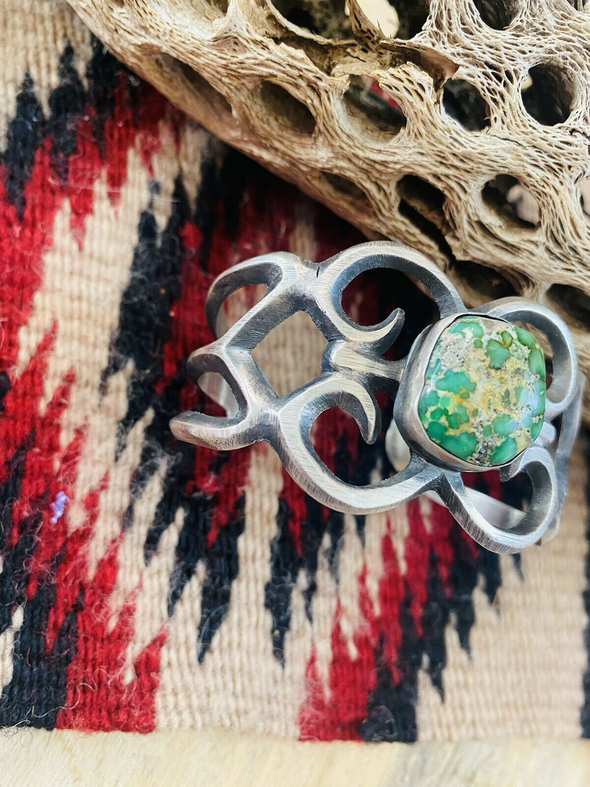 Handcrafted Sterling Silver & Sonoran Gold Turquoise Cuff Bracelet By Chimney Butte