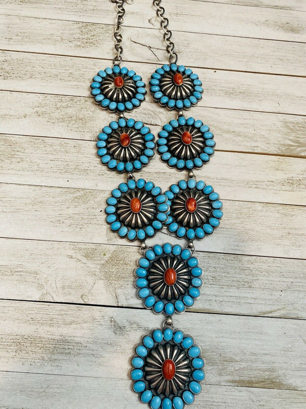 Amazing Navajo Spiny, Sleeping Beauty Turquoise & Sterling Silver Necklace