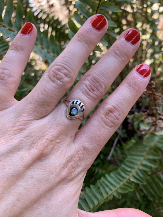 Handcrafted Sterling Silver Blue Opal Bear Paw Ring