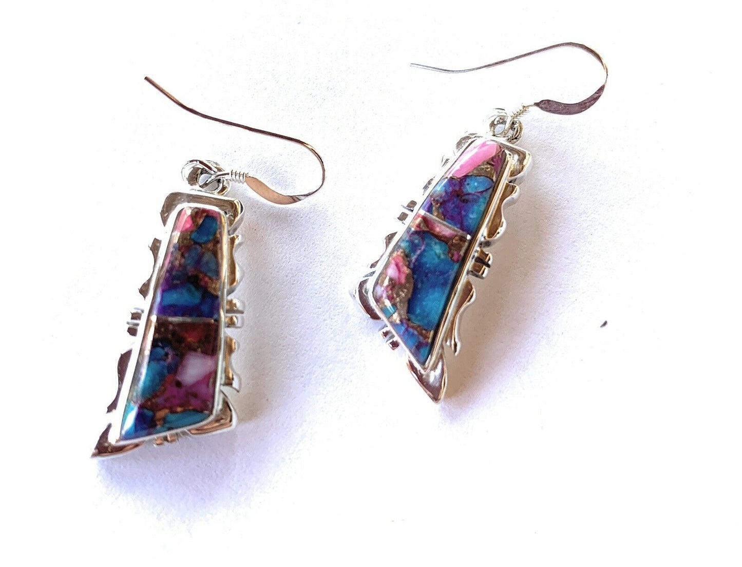 Handcrafted Pink Dream Mohave  Sterling Silver Wavy Dangle Earrings