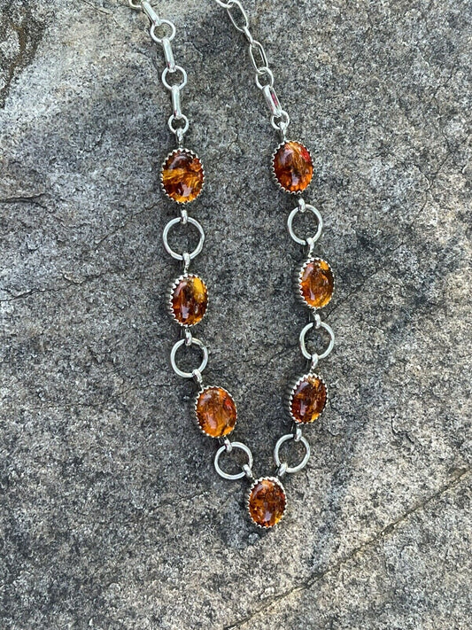 Handcrafted 7 Stone Topaz & Sterling Silver Necklace Signed AJ