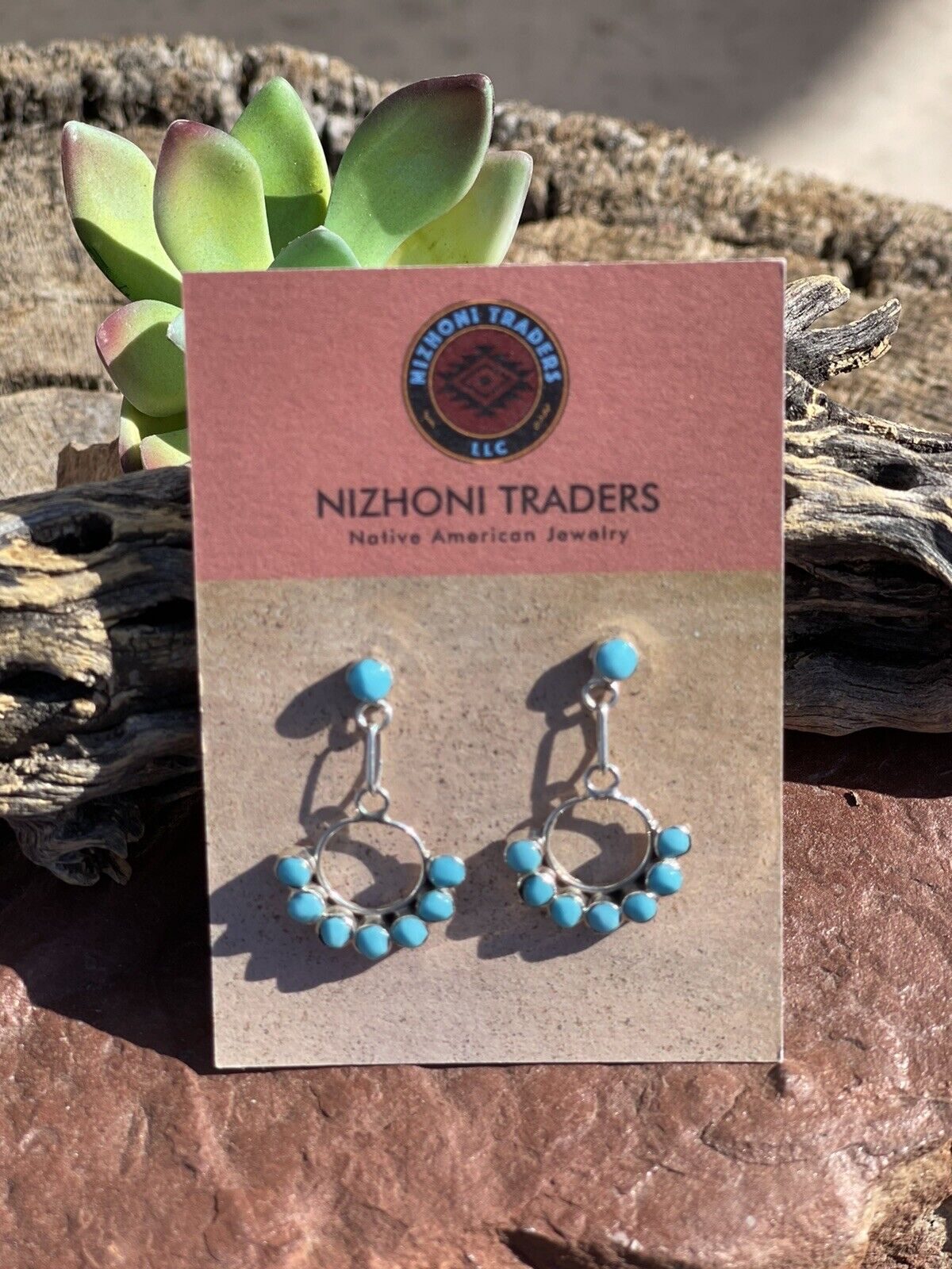 Zuni Sterling Silver & Turquoise Dangle Earrings