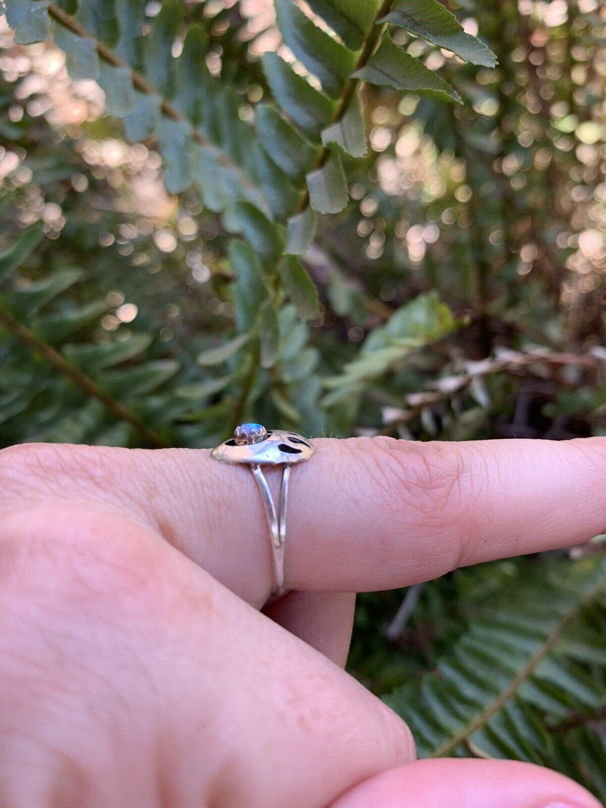 Handcrafted Sterling Silver Blue Opal Bear Paw Ring