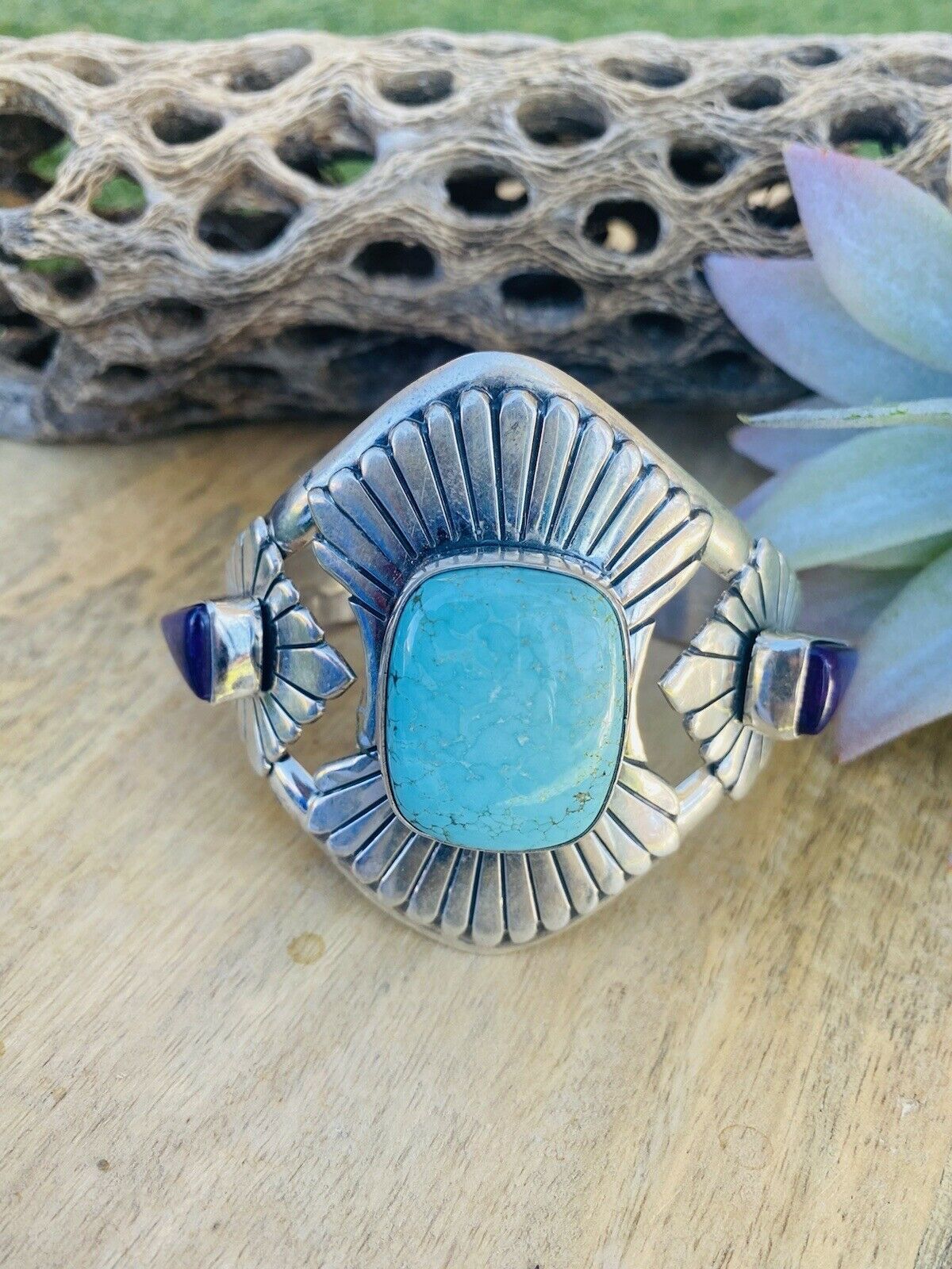 Handcrafted Dry Creek Turquoise, Charoite And Sterling Silver Cuff Bracelet