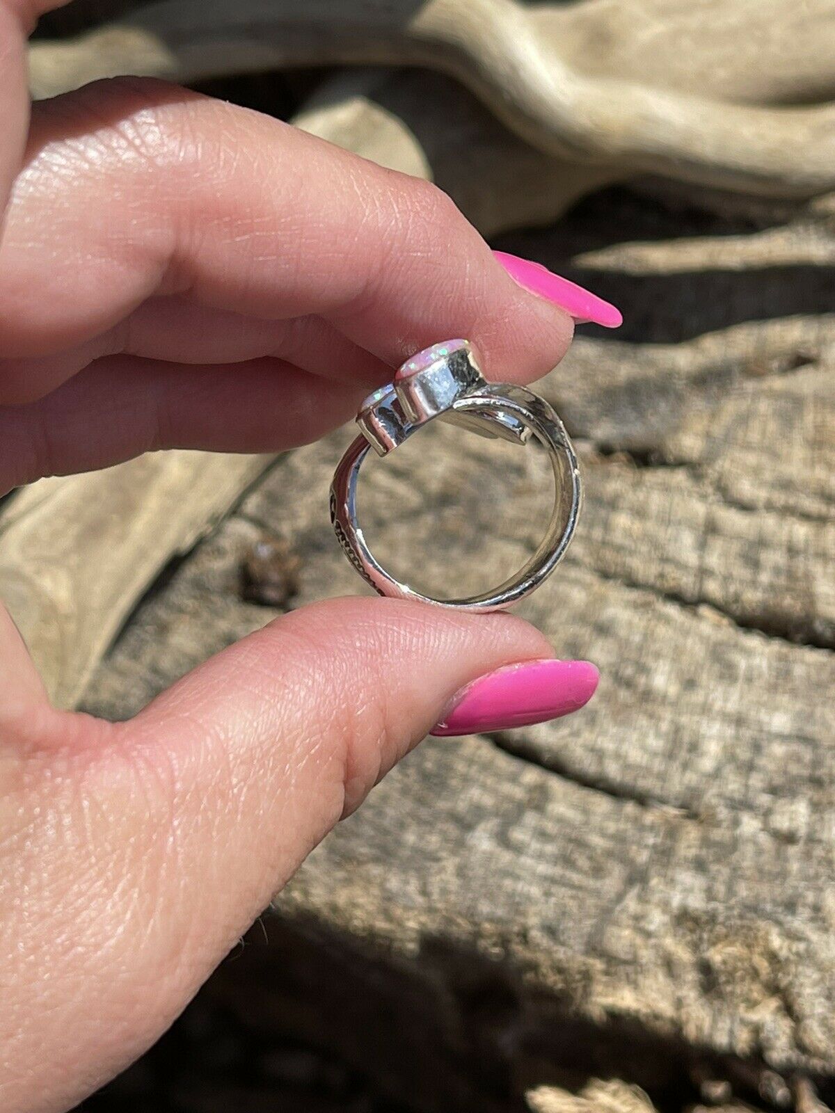 Handcrafted Sterling Silver Pink/ Purple Opal Adjustable 4 Stone Ring