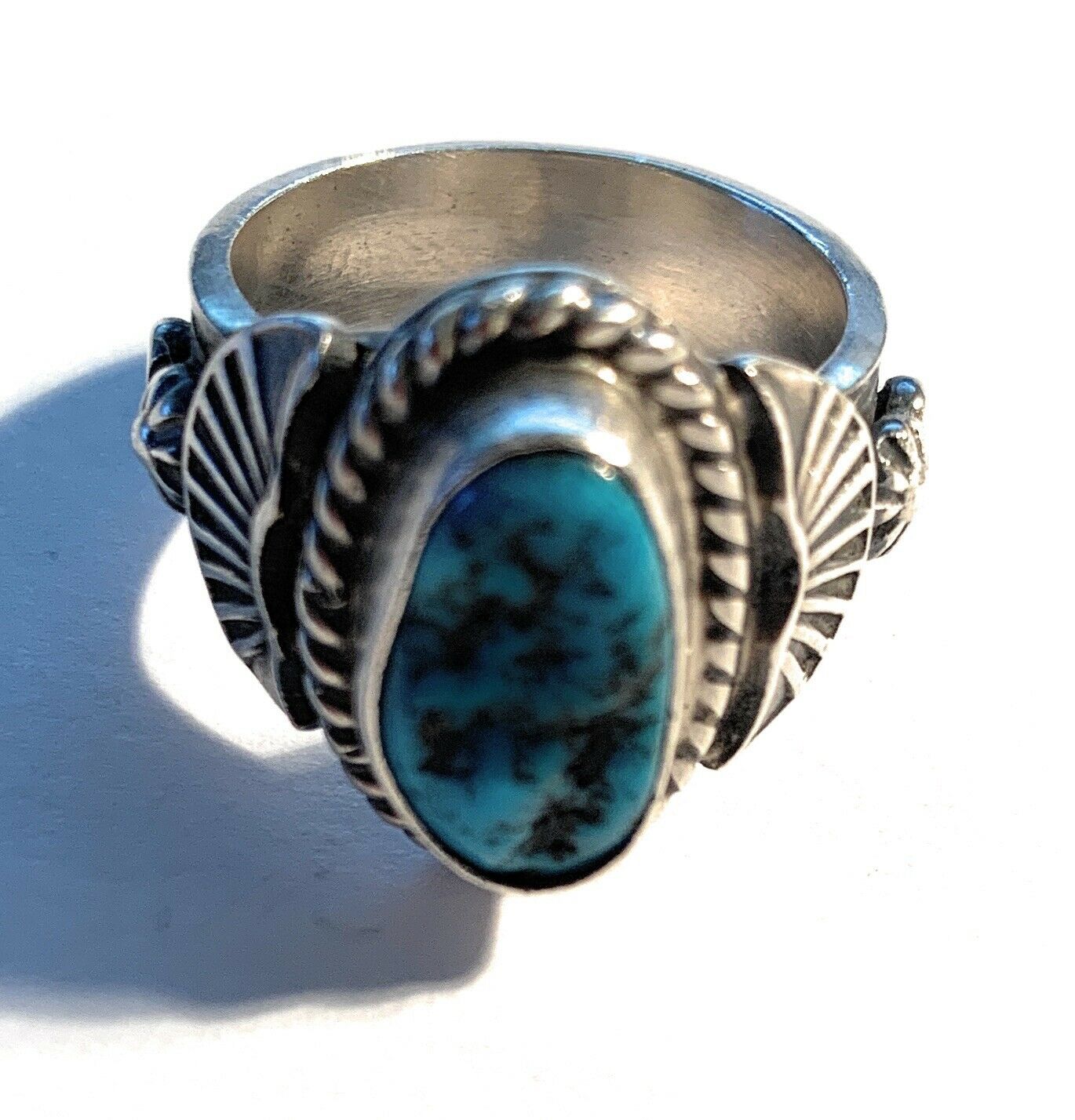 Handcrafted  Kingman Turquoise & Sterling Silver crescent ring