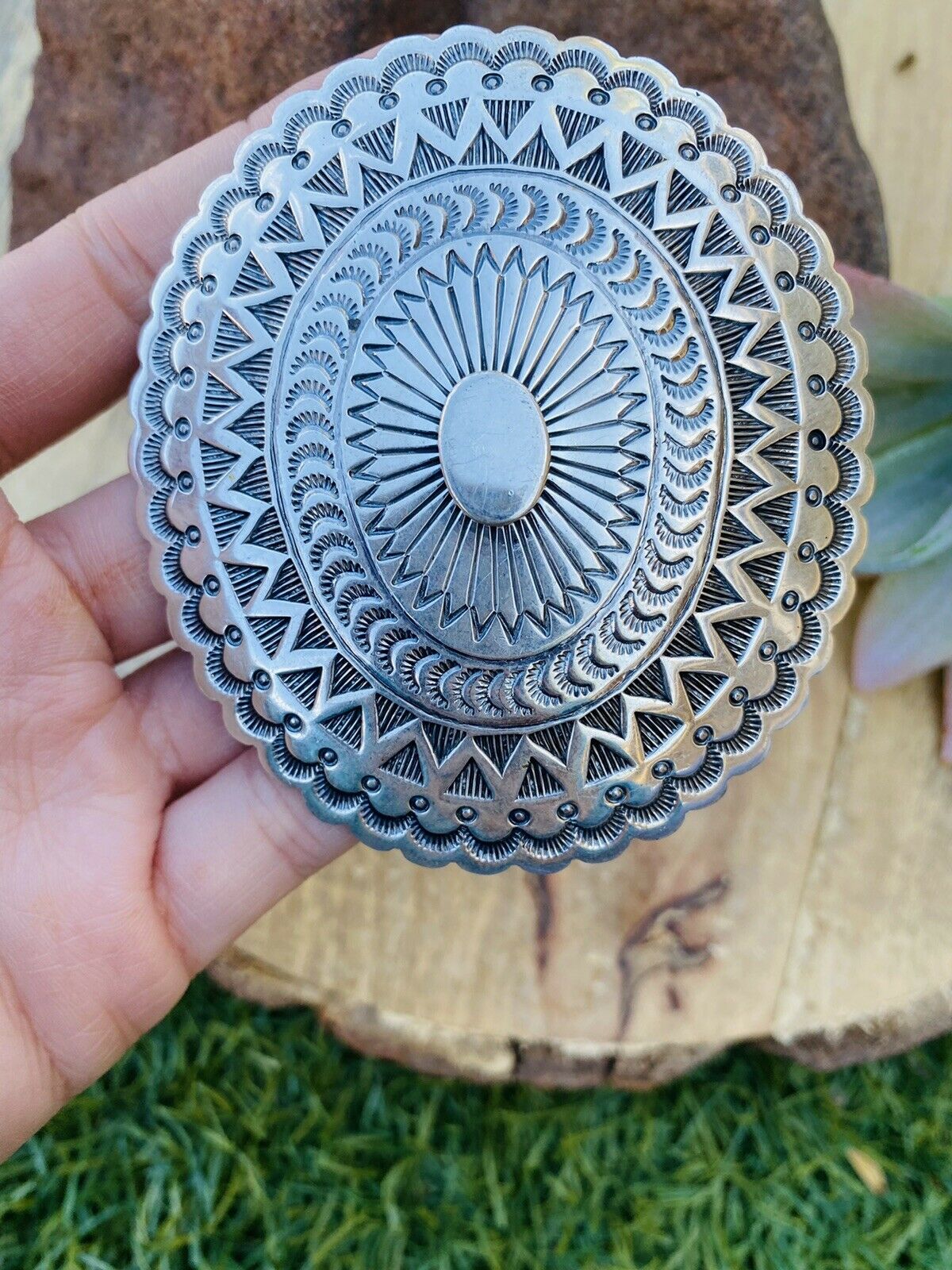 Vintage Handcrafted Hand Stamped Sterling Silver Belt Buckle Signed