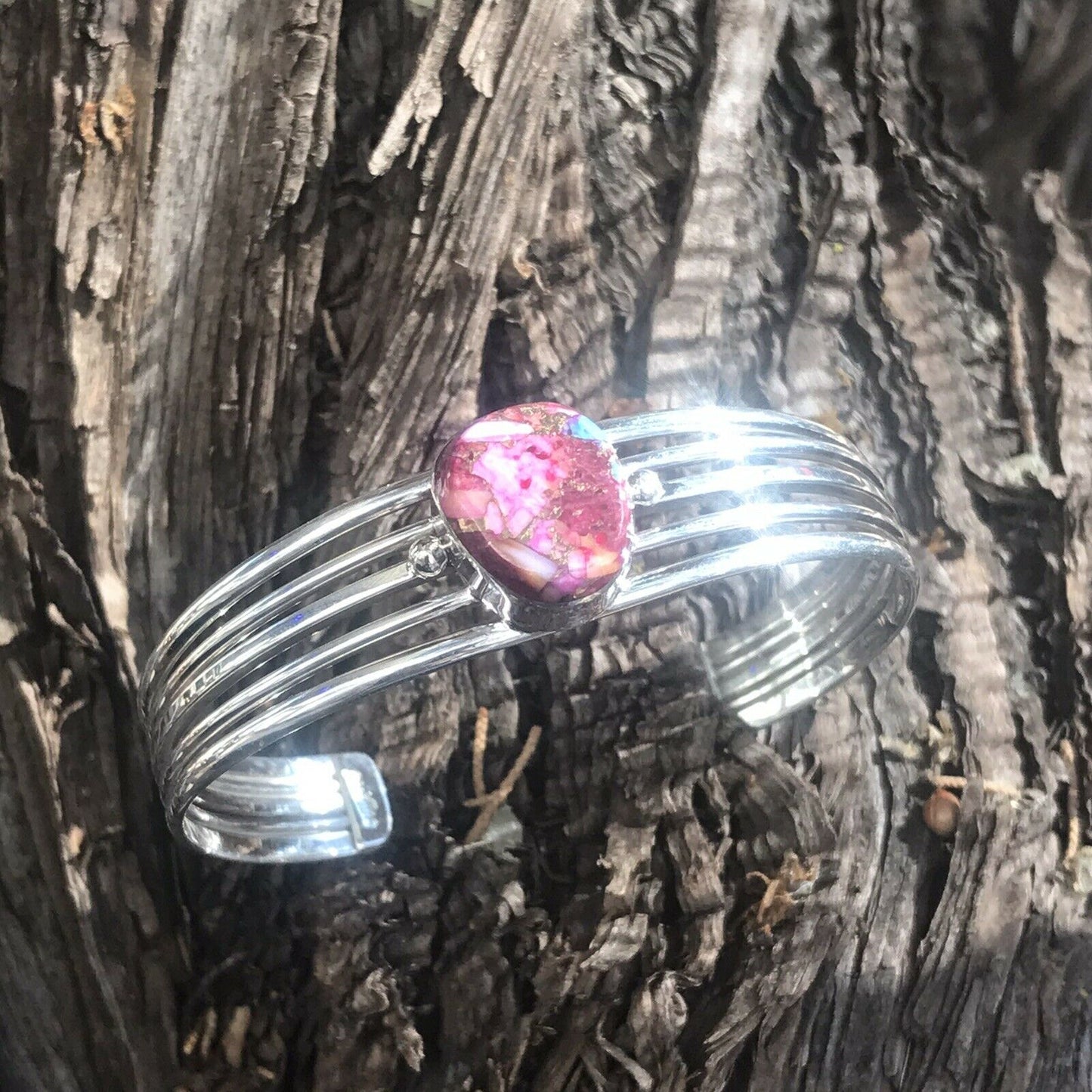 Handcrafted Pink Dream Mojave Sterling Silver Custom Cuff