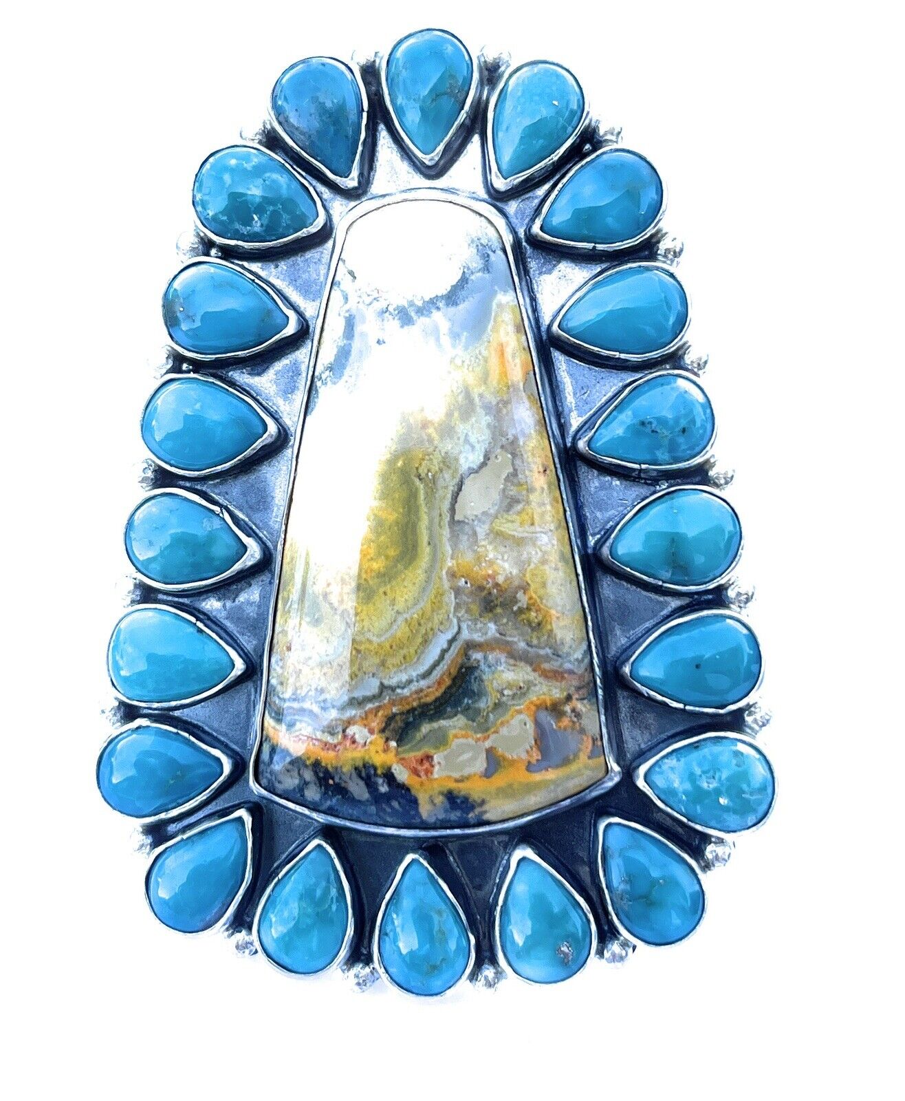 Handcrafted Sterling Bumblebee and Turquoise Stone Ring Sz 8