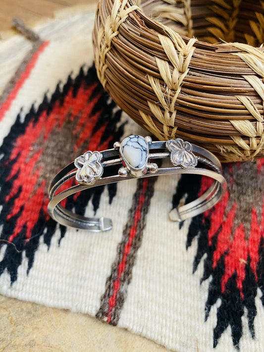 Handcrafted White Gibbsite & Sterling Silver Cuff Bracelet