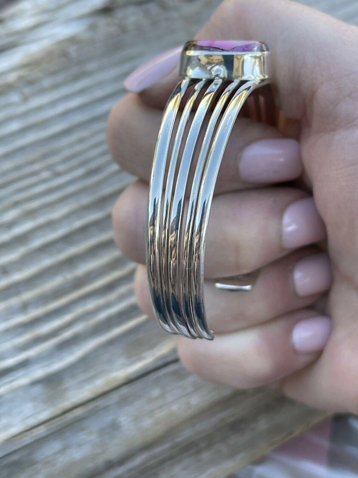 Handcrafted Pink Dream Mojave Sterling Silver Custom Cuff