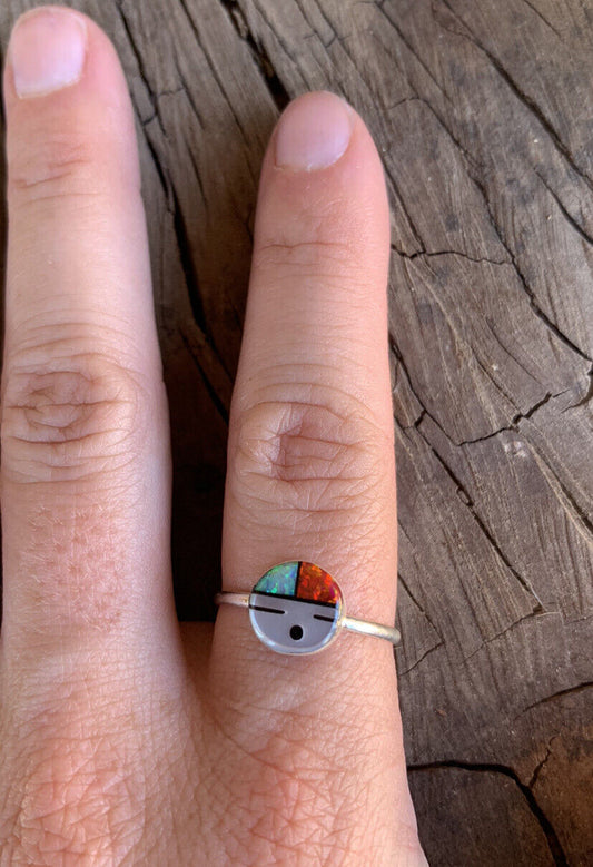 Handcrafted Sun face Multi Stone Inlay Opal Ring