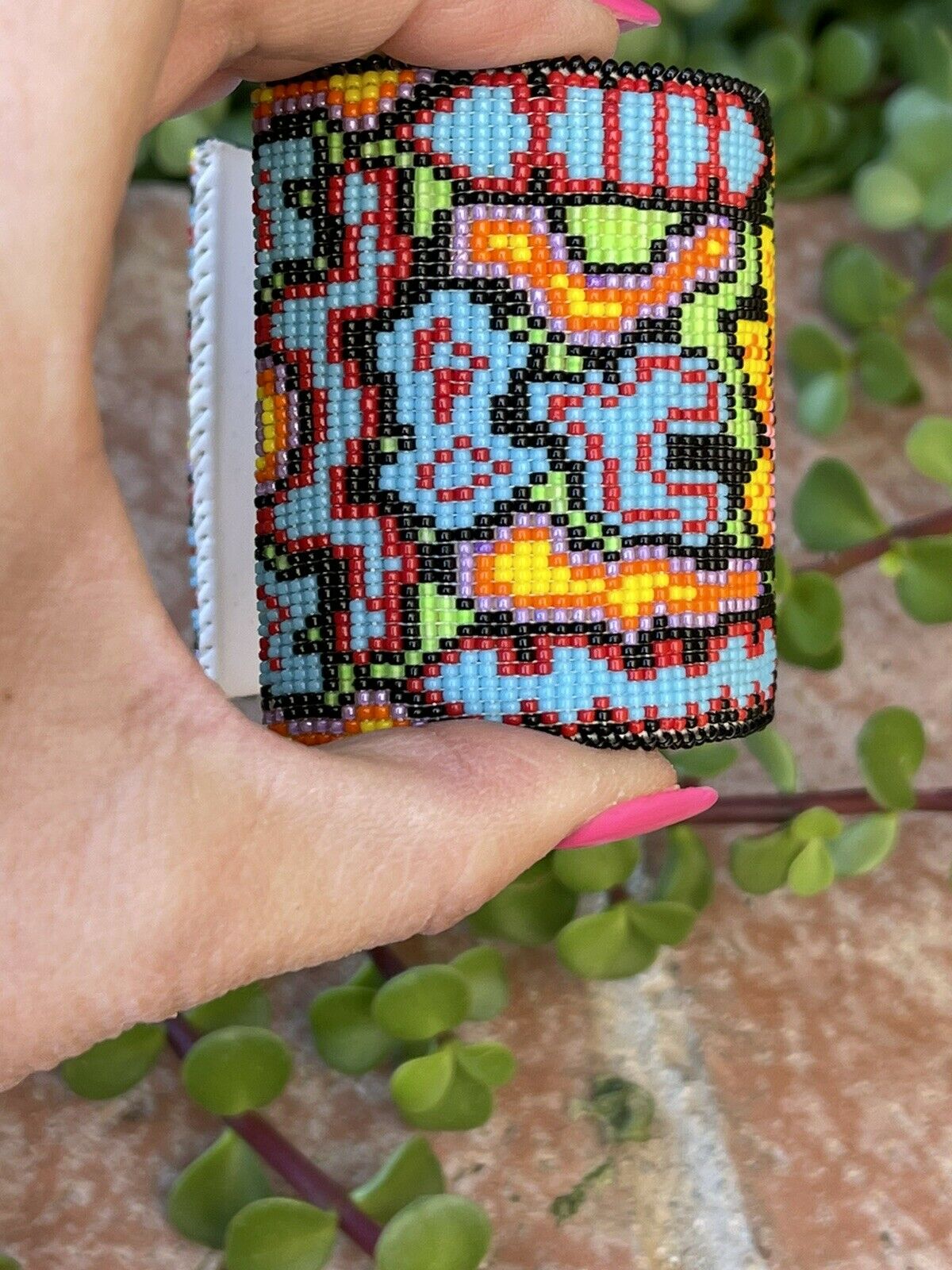 Handcrafted Beaded Flower Lotus Cuff Bracelet