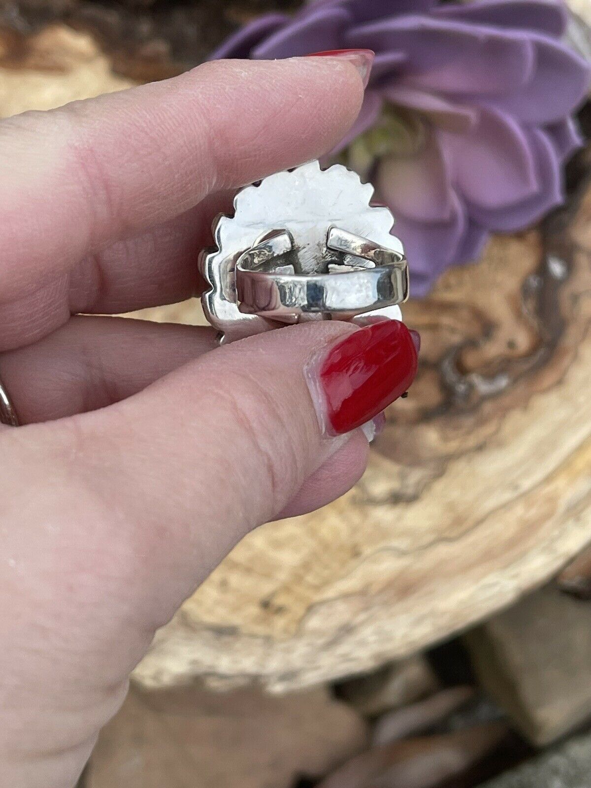 Handcrafted Sterling Carico Lake Turquoise Stone Sunburst Ring Size 8