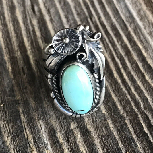 Navajo Royston Turquoise & Sterling Silver Ring Size 5. By Artist R. H