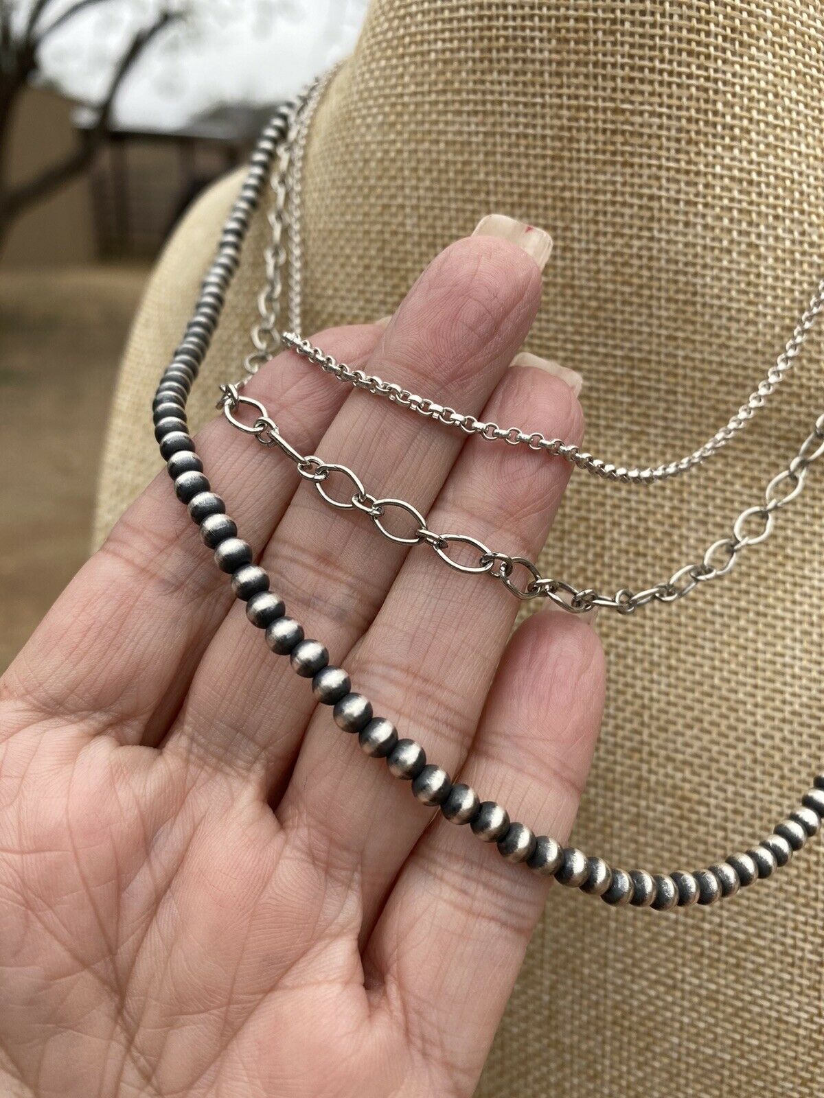 Handcrafted 3 Strand Sterling Silver Handcrafted Pearl & Chain  Necklace 16-20 Inches