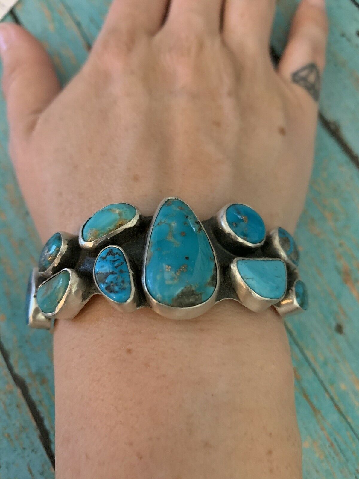 Navajo Mixed Turquoise & Sterling Silver Cuff Bracelet