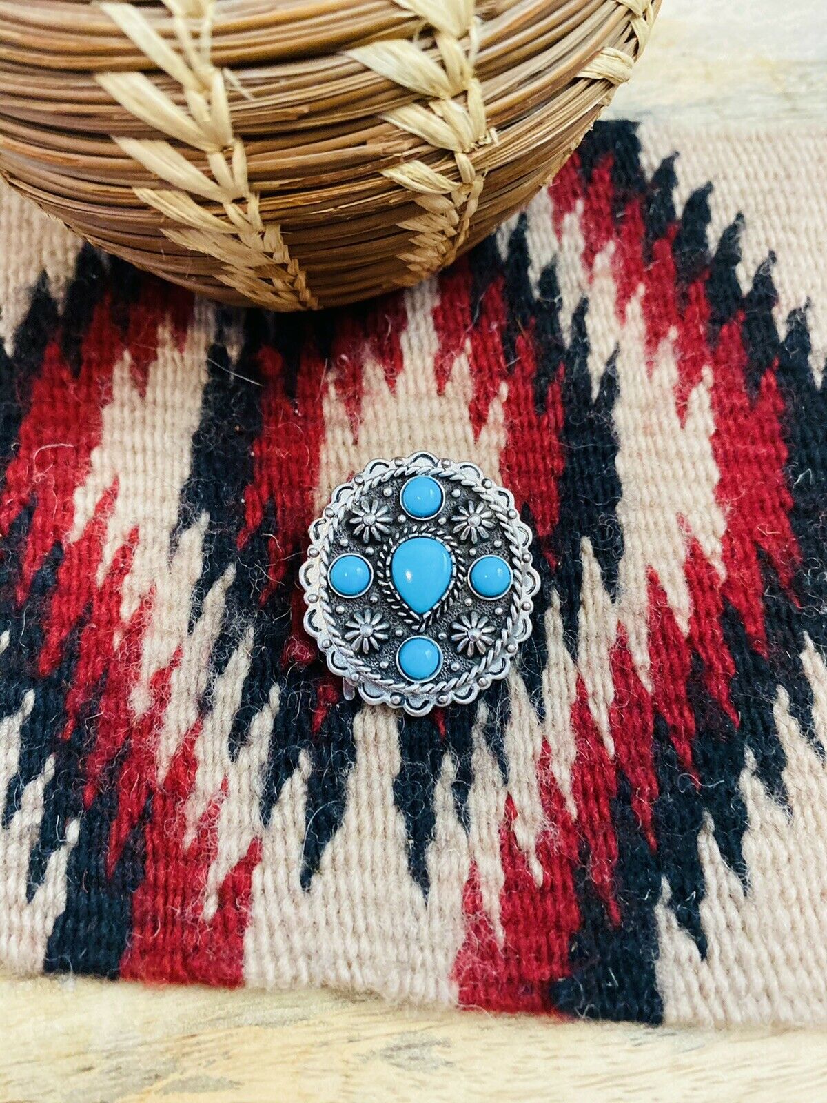 Handcrafted Vintage Turquoise & Hand Stamped Sterling Silver Ponytail Hook